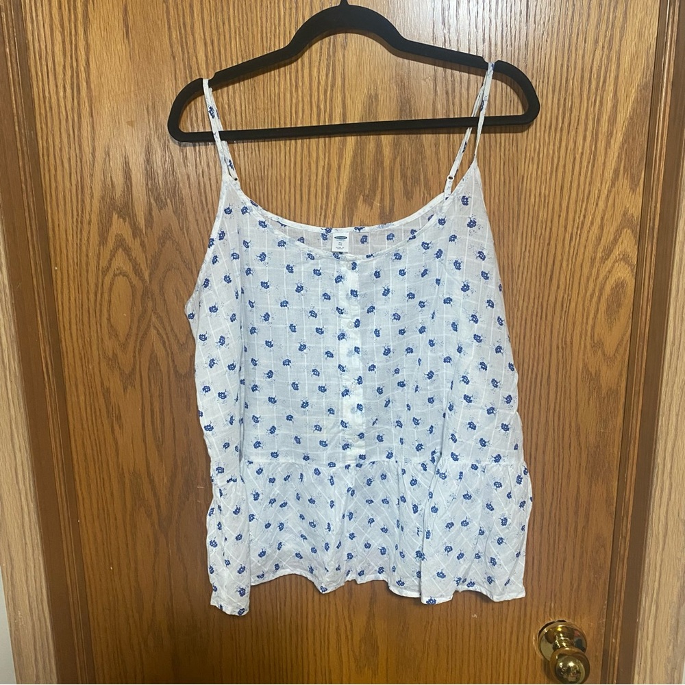 Blue and White Women's Spaghetti Strap Top